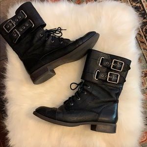 Lucky Brand combat leather buckle boots